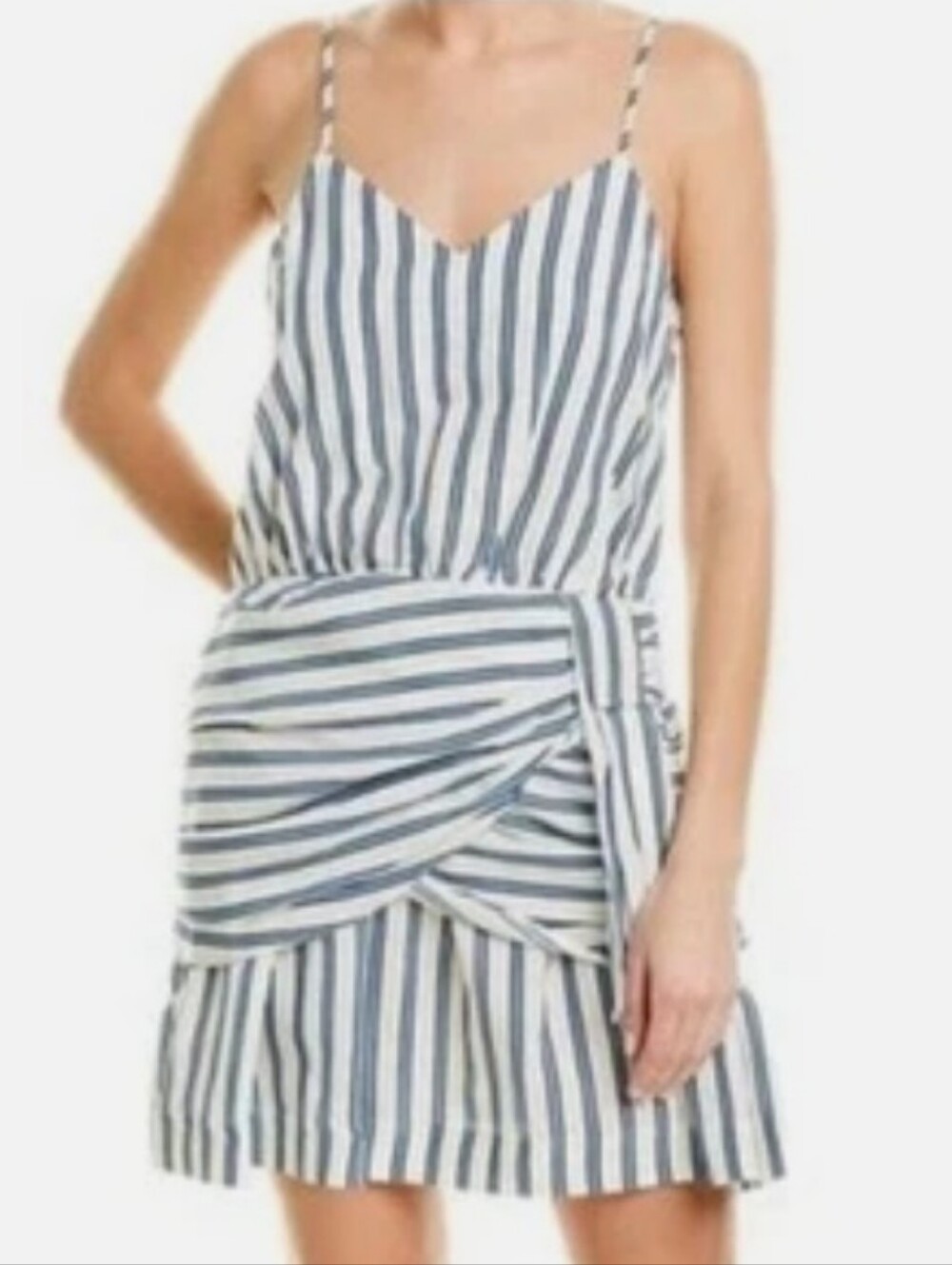 DEREK LAM 10 CROSBY | US 6 Charlotte Faux Tie Mini Dress | white blue striped